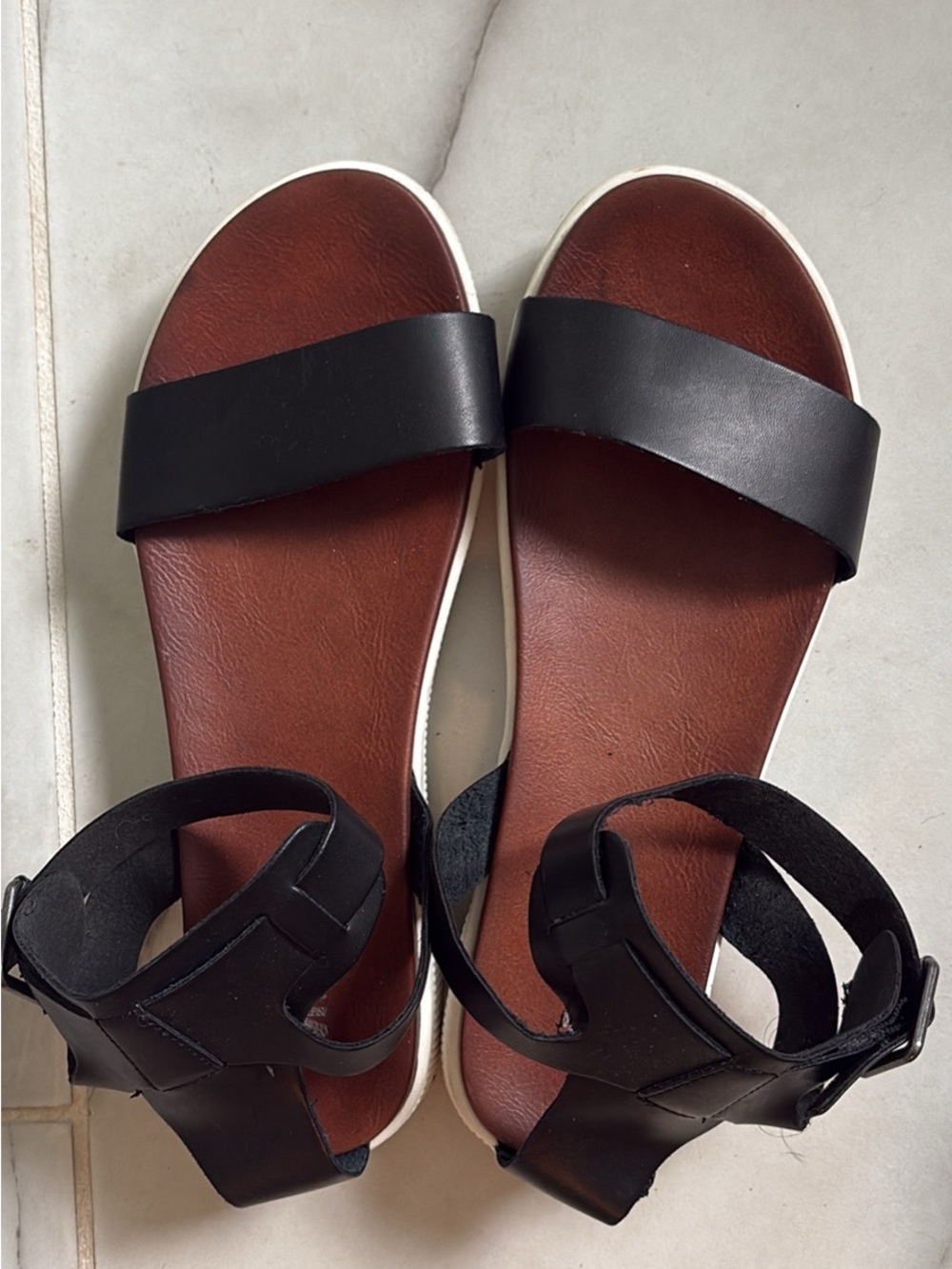 MIA Black Strap Sandals with Brown Footbed